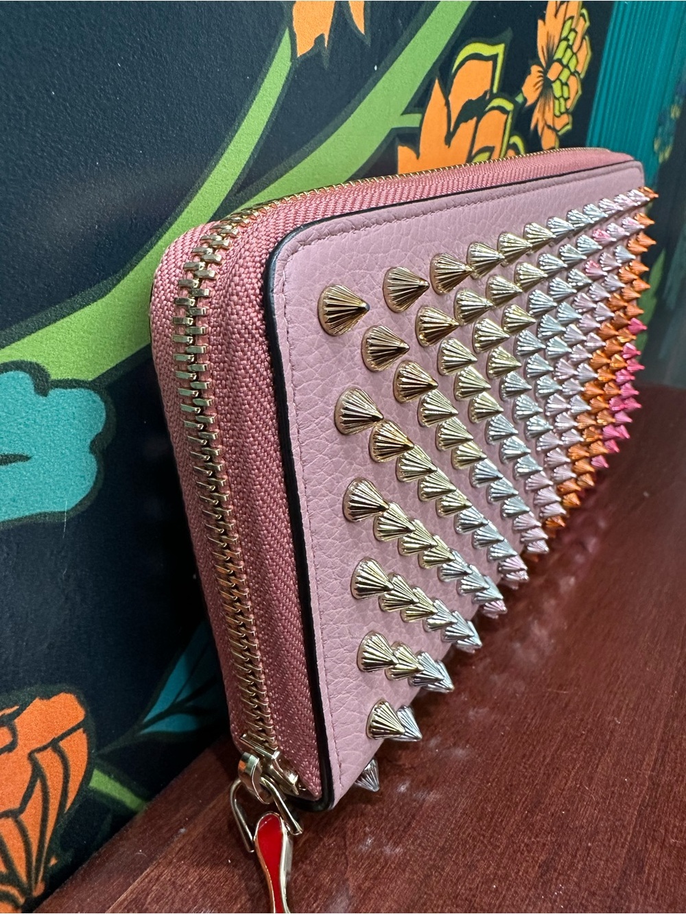 Christian Louboutin Panettone Wallet Voile Pink Ombré Multimetal Spikes like new - Picture 5 of 16